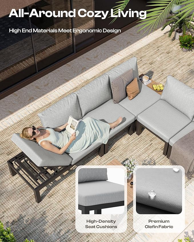 Aluminum Outdoor Patio Furniture Set, 4 Seats Modular Patio Sectional Sofa Set - Image 4