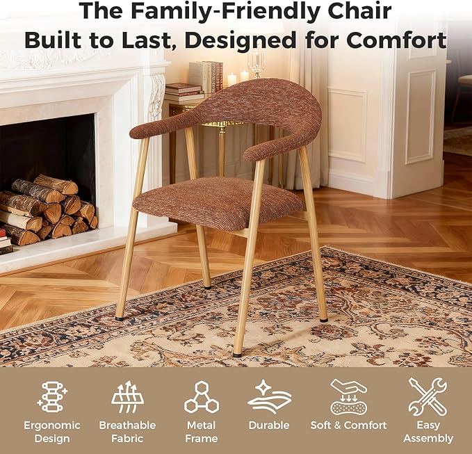 DUMOS Dining Chairs Set of 4, Linen Fabric Upholstered Kitchen Side Chairs - Image 5