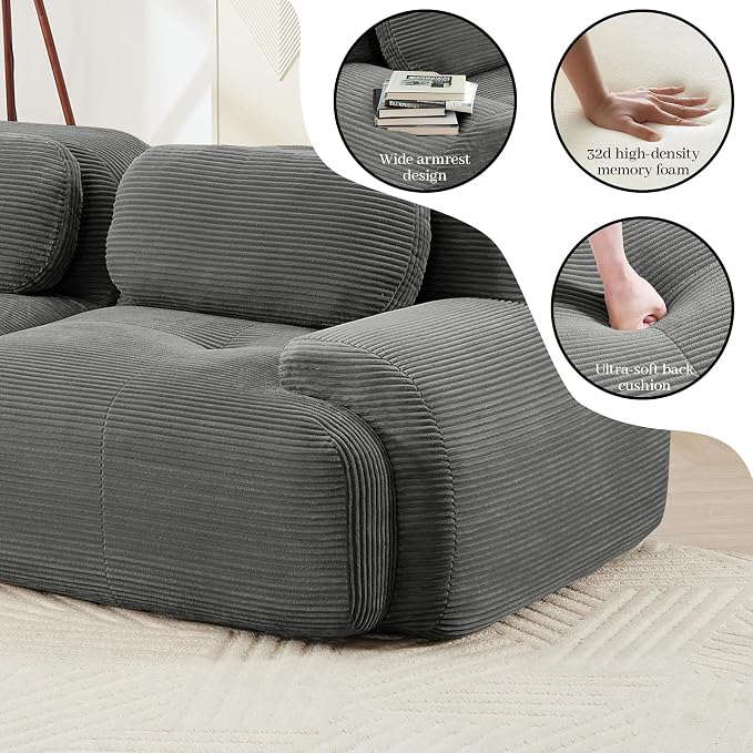 Boneless Sectional Couch, No Assembly Required, 81.8” Modular Cloud Sofa - Image 7