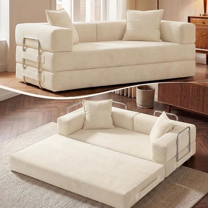 GRUSIGN 78 Inch Convertible Sofa Bed, 5-in-1 Futon Sofa Bed Pull Out Couch by GRUSIGN