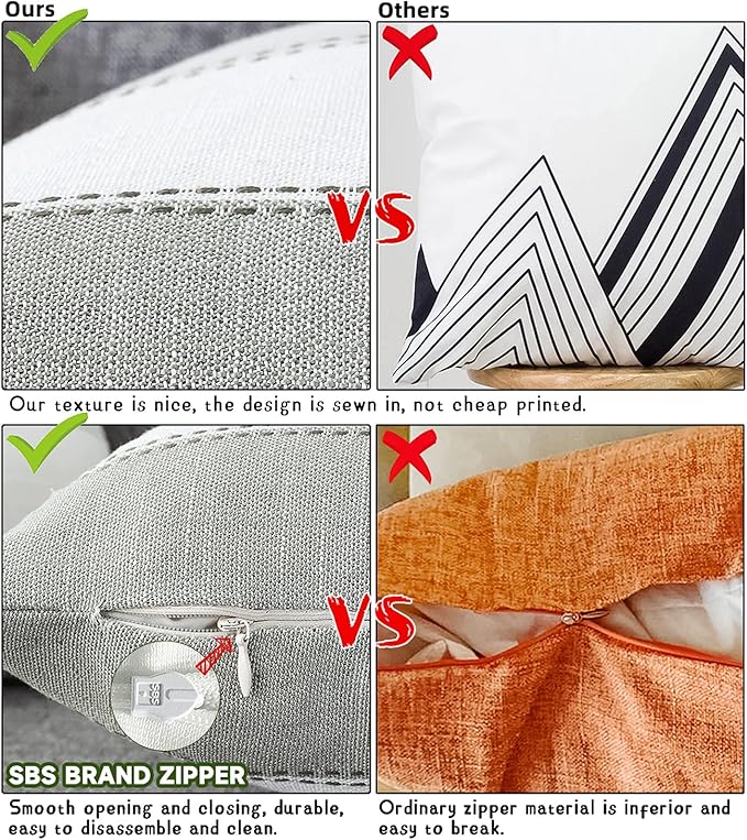 AmHoo Pack of 2 Farmhouse Stripe Check Throw Pillow Covers Set Case Cotton - Image 4
