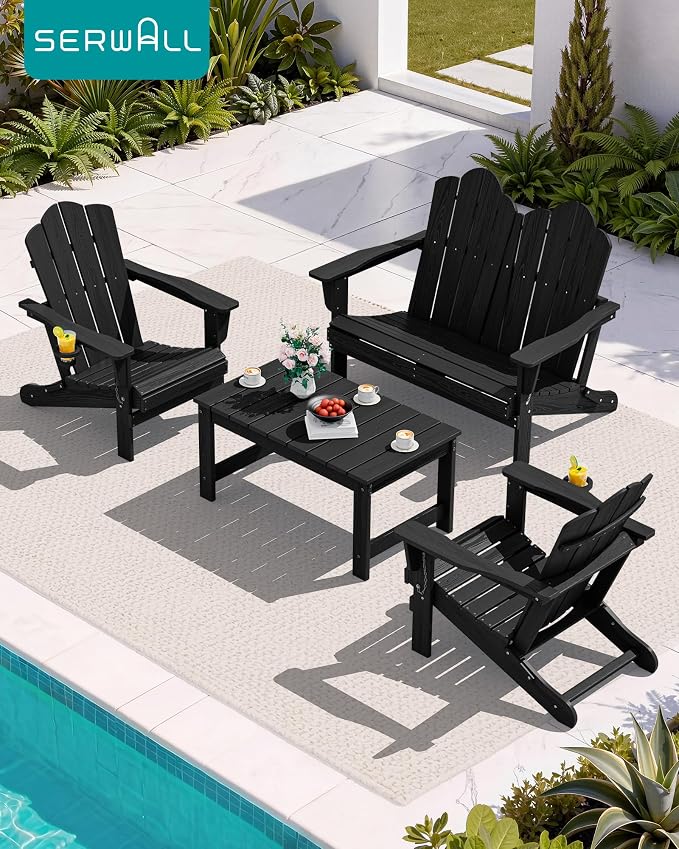 SERWALL Folding Adirondack Bench, HDPE All-Weather Adirondack Loveseat - Image 9