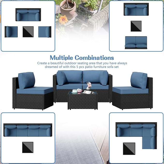 5 Piece Outdoor Patio Furniture Set, All Weather Conversation Set - Image 7