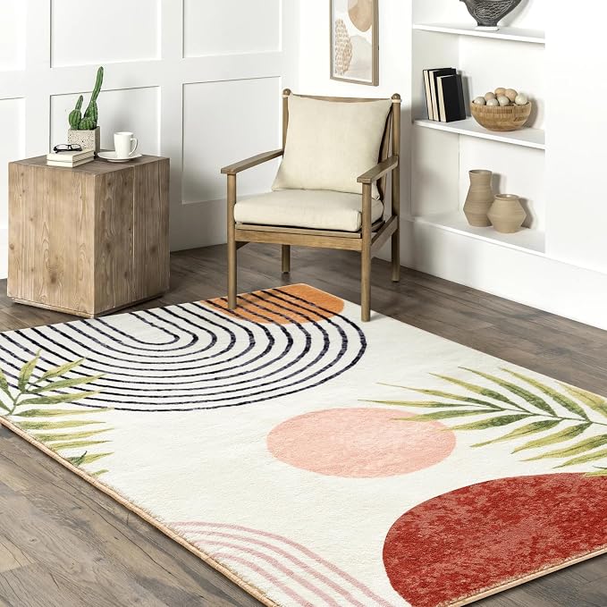 RoomTalks Mid Century Modern Washable Rug, Boho Cute Aesthetic 4x6 Area Rugs - Image 3