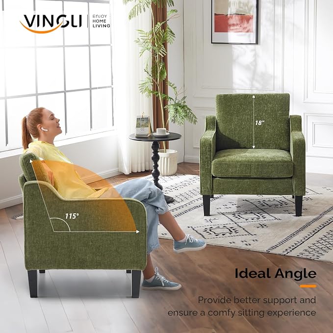 VINGLI Accent Chairs Set of 2 Living Room Chairs Olive Green Reading Chair - Image 4