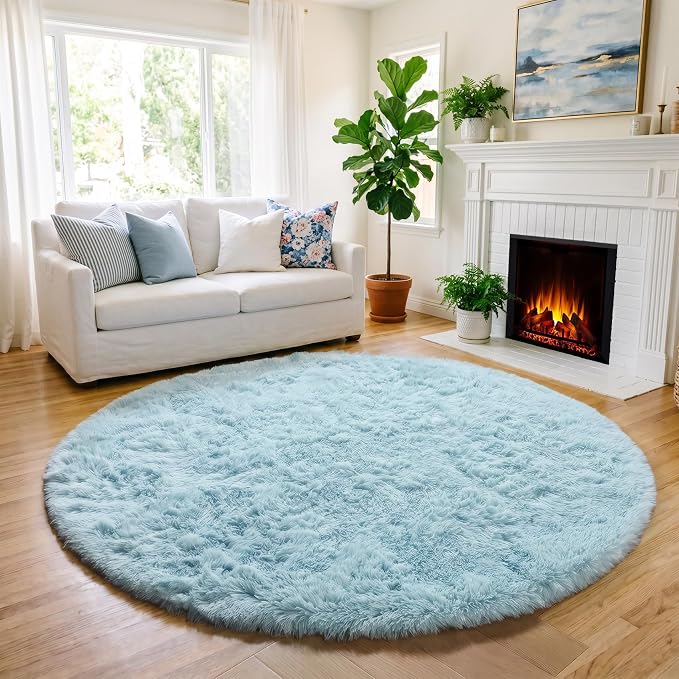 Amdrebio Light Blue Round Area Rug 4Ft - Image 7