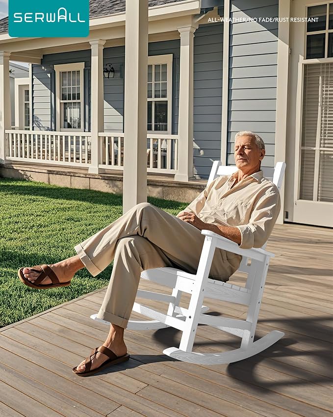 SERWALL Outdoor Rocking Chair, HDPE Rocking Chair - Image 2