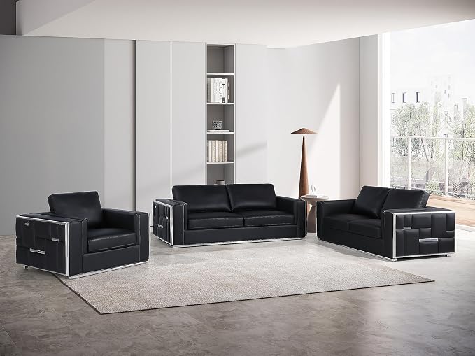 Blackjack Furniture Catania Modern Top Grain Italian Leather Sofa Set - Image 12