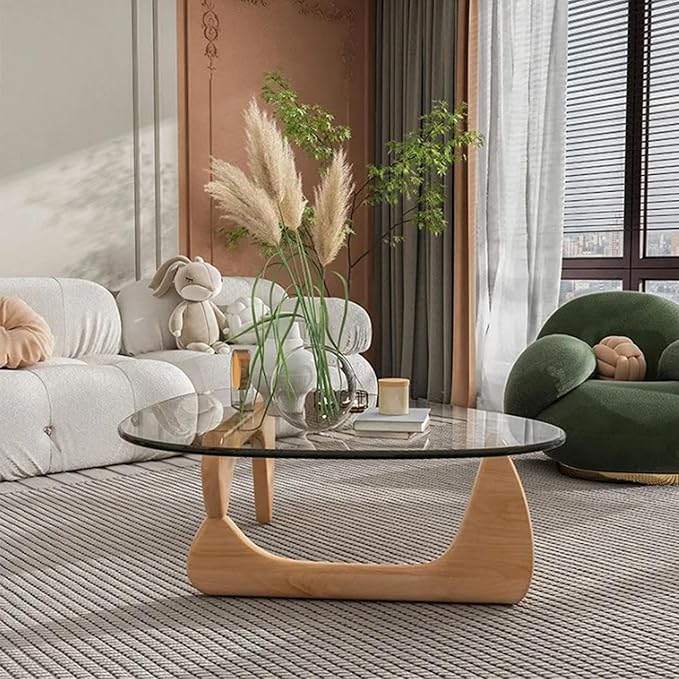 EASYSOUL Modern Glass Coffee Table, 32.68W x 22.44L x 15.75H in, Abstract Round by EASYSOUL
