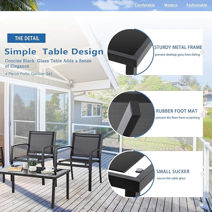 Vongrasig 4 Pieces Patio Furniture Sets, Outdoor Patio Conversation Sets - Image 4