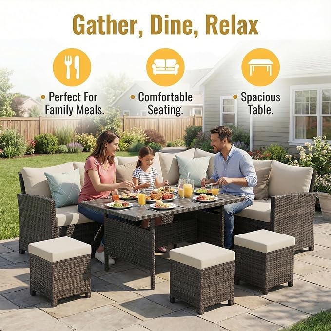 Wisteria Lane 7 Piece Patio Furniture Set, High Curved Back Wicker Patio - Image 3
