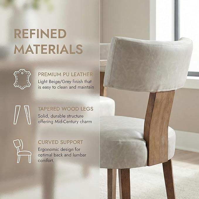 HNY Mid Century Modern Dining Chairs Set of 6, Farmhouse PU Leather Upholstered - Image 6