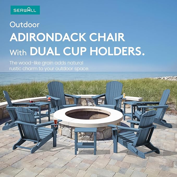 SERWALL Folding Adirondack Chair, HDPE Adirondack Chairs Set of 6, Plastic - Image 9