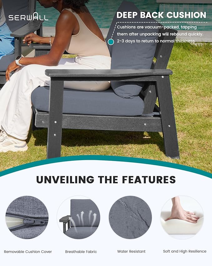 SERWALL HDPE Outdoor Furniture Set, 7 Piece All Weather Wood-Like Outdoor Sofa - Image 3
