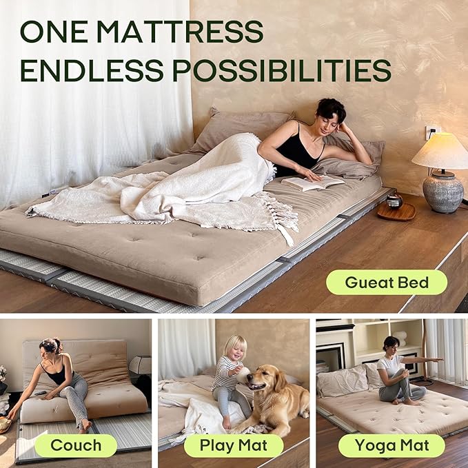 ZonLi Japanese Floor Futon Mattress Full Size 75"x 54", 100% Cotton Cover 4'' - Image 5