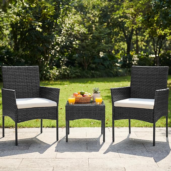 DUMOS 3-Piece Patio Furniture Set, All-Weather Outdoor Wicker Chairs - Image 3