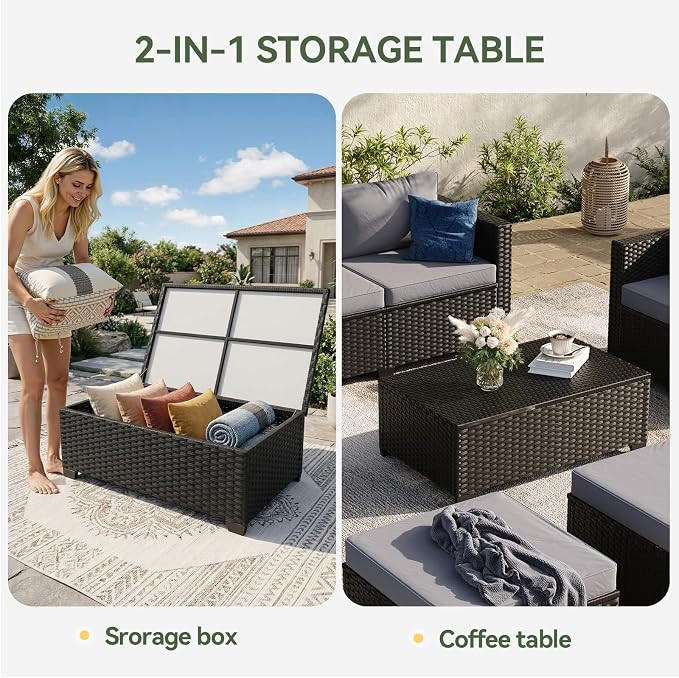 Aoxun 7 Piece Outdoor Patio Furniture Set 6 Seats, Outdoor Sectional - Image 3