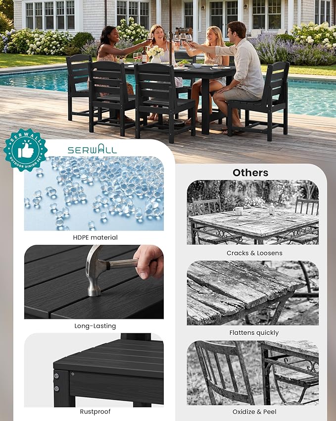 SERWALL Patio Dining Sets for 10 Person, HDPE Dining Set - Image 4