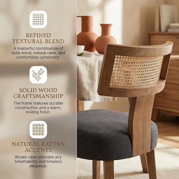 HNY Mid Century Modern Rattan Dining Chairs Set of 4, Farmhouse Linen - Image 4