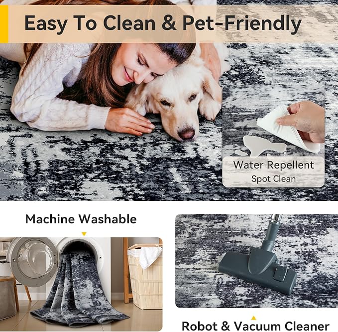 RELEANY Washable Area Rugs 4'x6' Non-Slip Modern Abstract Soft - Image 5