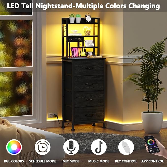 Furnulem Tall Nightstand, LED Night Stand - Image 4