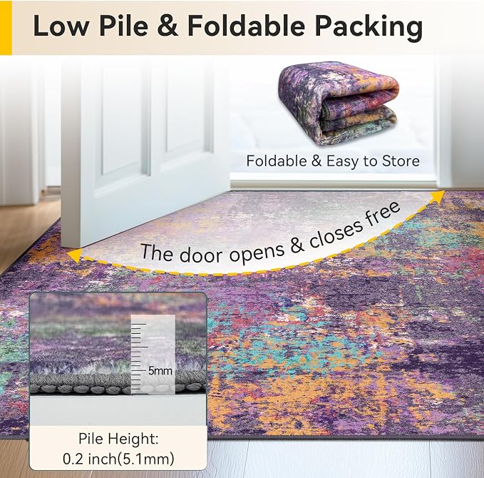 RELEANY Washable Area Rugs Square 8ft Non-Slip Modern Abstract Soft - Image 4