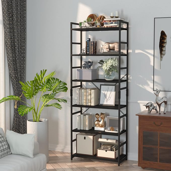 NUMENN 6 Tier Bookshelf, Tall Bookcase Shelf Storage Organizer, Modern Book - Image 4