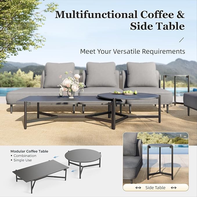 HERA'S HOUSE Metal Patio Furniture Set, Modular 5 Seats and 1 Nesting Coffee - Image 7