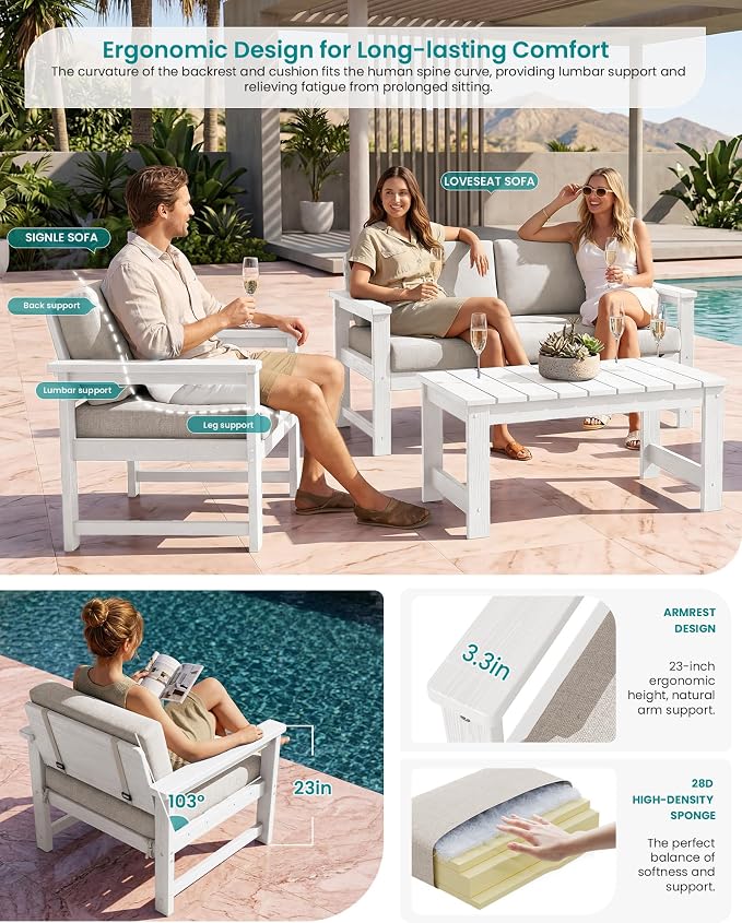 SERWALL 2 Pieces Single Cushioned Lounge Chair, HDPE Outdoor Adirondack Sofa - Image 2