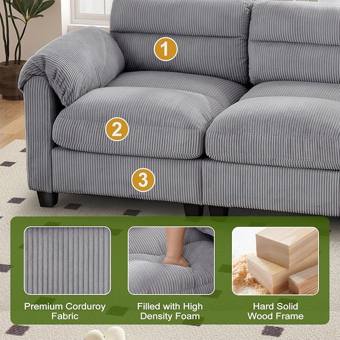 HAOMARKETS Corduroy Sofa Set, Upholstered Armchair, and 3-Seater Couch - Image 4