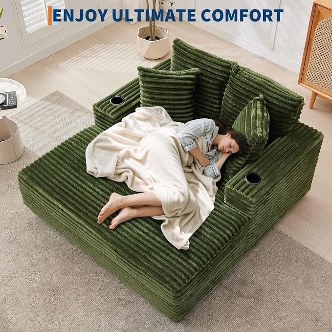 IDEALHOUSE 60" Oversized Chaise Lounge Chair Indoor, Comfy Corduroy Lounge Sofa - Image 6