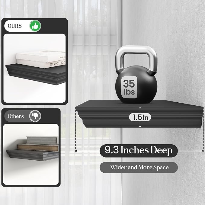 Fun Memories Floating Shelves 32 Inch Long, 9.3 Inch Deep Classic Crown Molding - Image 4