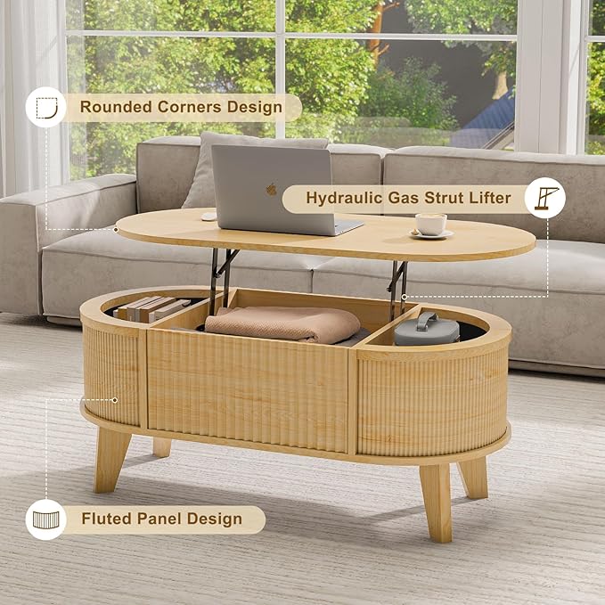 LYNCOHOME Fluted Lift Top Coffee Table - Image 5