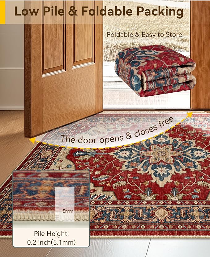 RELEANY Area Rugs 9'x12' Washable Non-Slip, Floral Vintage Distress Print - Image 5