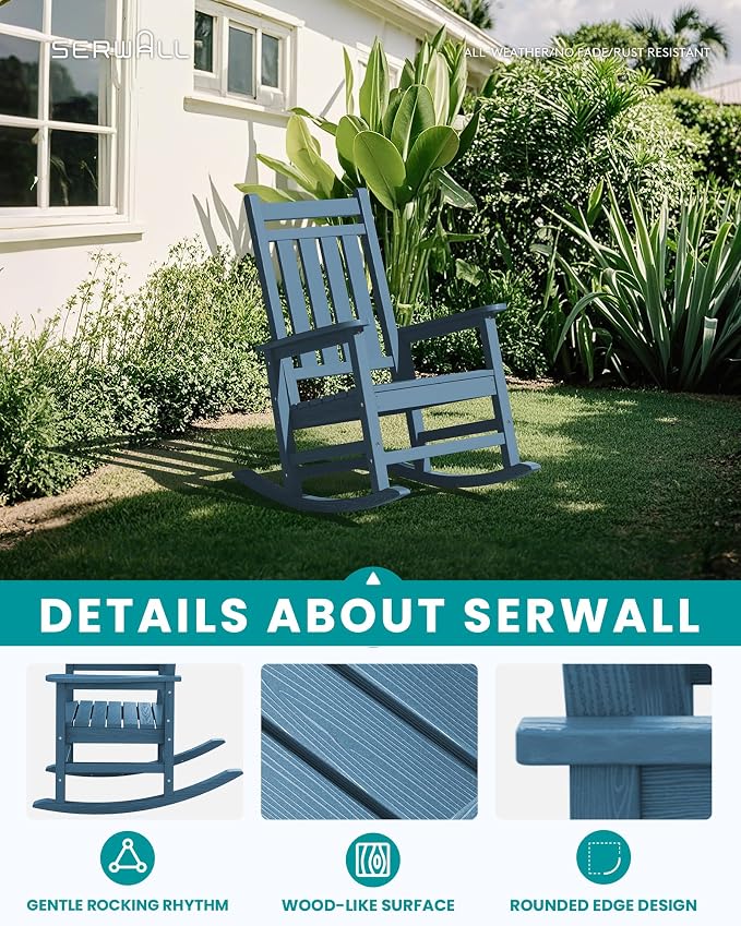 SERWALL Oversized Outdoor Rocking Chair Set of 4, HDPE Rocker - Image 3