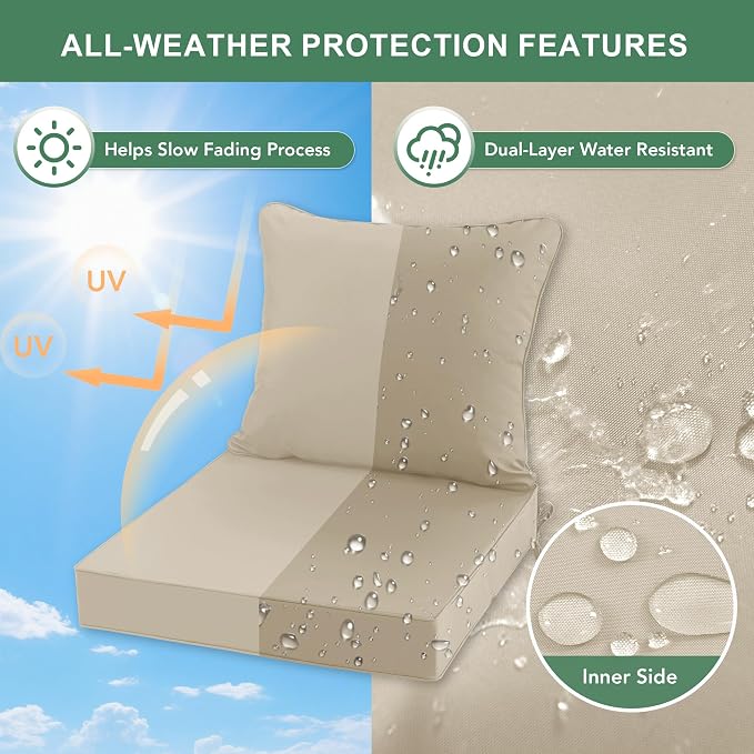 Summsun Outdoor Chair Cushions Set of 2, Waterproof Backrest and Deep Seat - Image 3