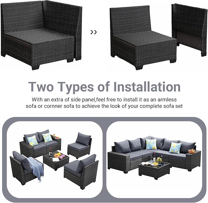 Jing's Villa 6-Piece Patio Furniture Set, All-Weather Outdoor Wicker Sectional - Image 8