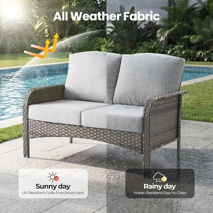 Weaxty 7 Pieces Patio Furniture Set, Wicker Outdoor Swivel Rocking Chairs - Image 7