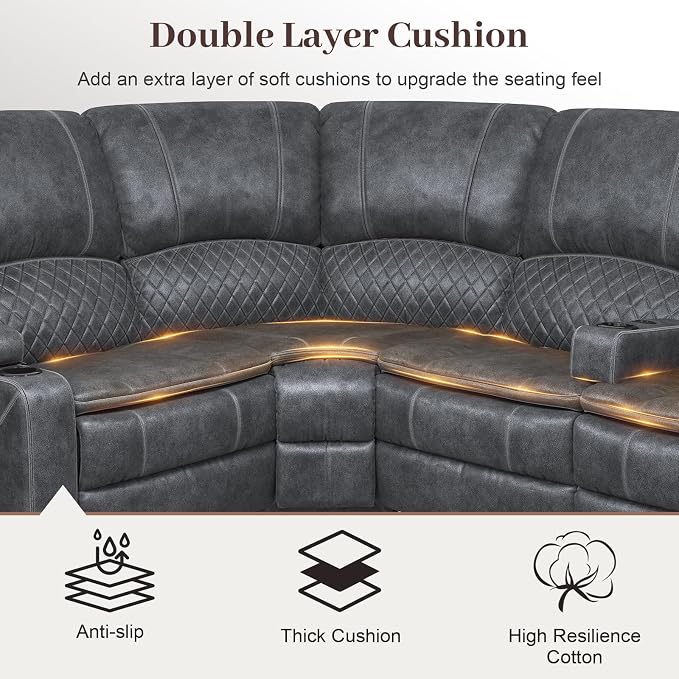 Yolsali Manual Reclining Sectional Sofa Set, 5 Seats Soft Dutch Velvet Recliner - Image 4