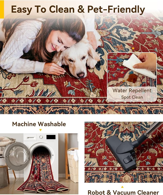 RELEANY Area Rugs 9'x12' Washable Non-Slip, Floral Vintage Distress Print - Image 6