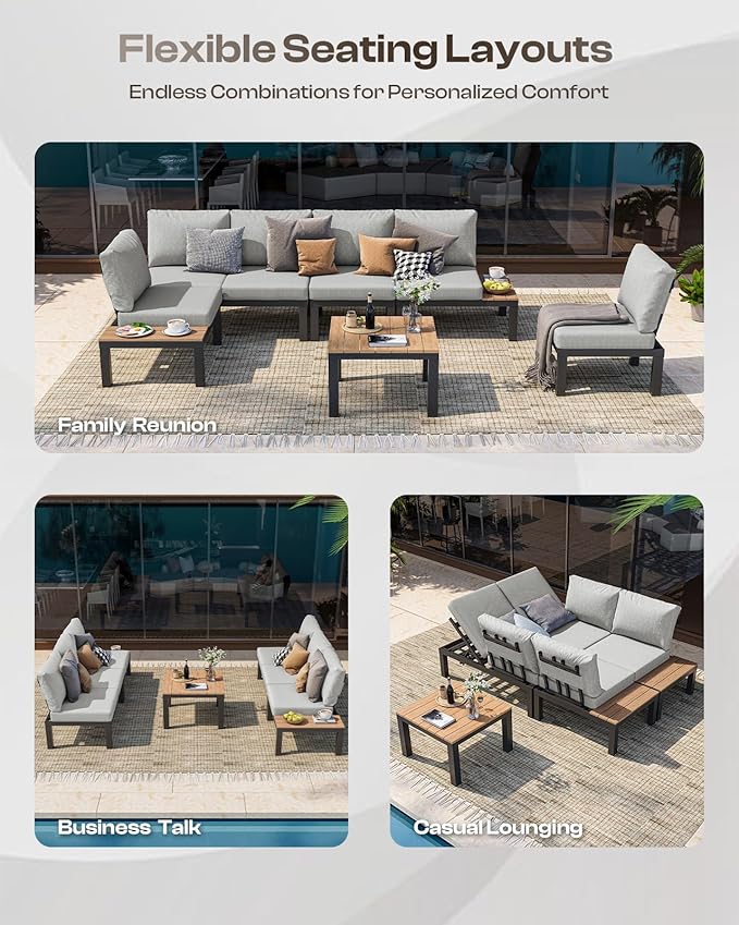 Aluminum Outdoor Patio Furniture Set, 4 Seats Modular Patio Sectional Sofa Set - Image 3