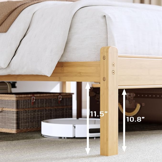 BOSRII 14in High Solid Bamboo Wood Platform Full Size Bed Frame - Image 7
