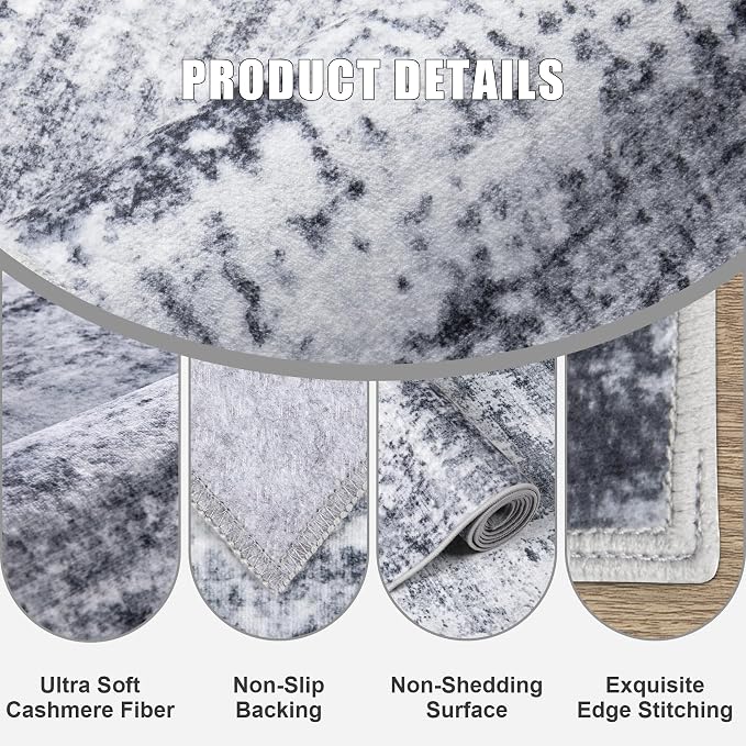 5x5 Area Rug Living Room Rug: Washable Modern Abstract Soft Thin Rug Indoor - Image 6