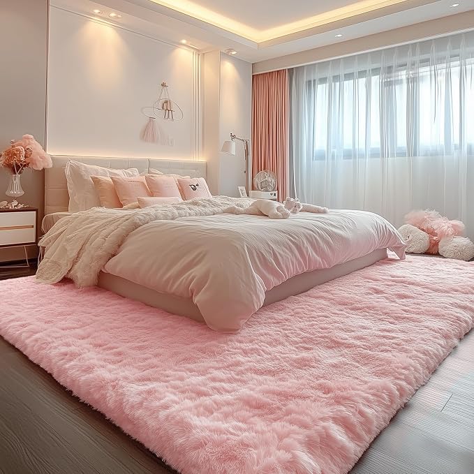 PAGISOFE Pink Fluffy Plush Area Rug 5x8, Kids Shag Rugs - Image 4