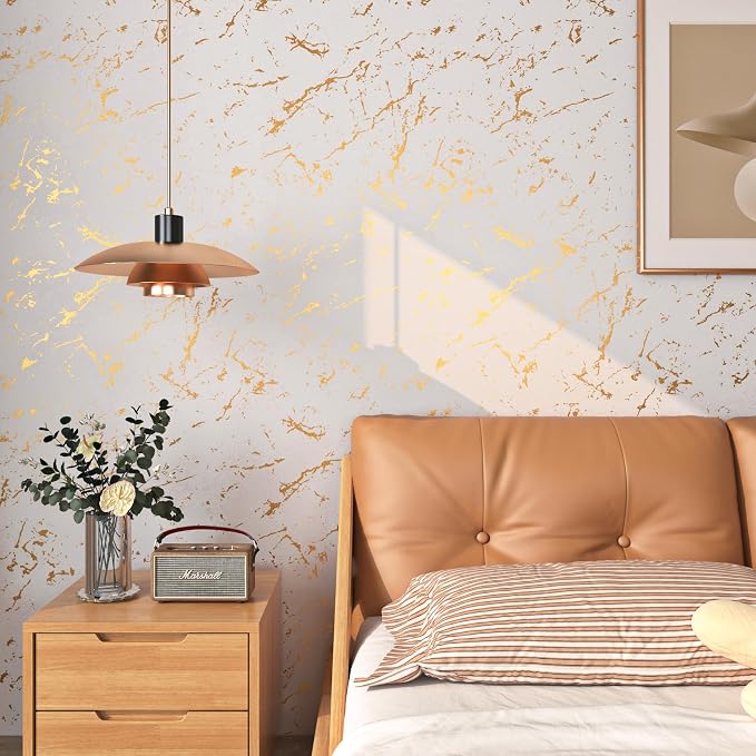 FunStick Modern Gold White Wallpaper Peel and Stick Wallpaper Thick Off White - Image 2