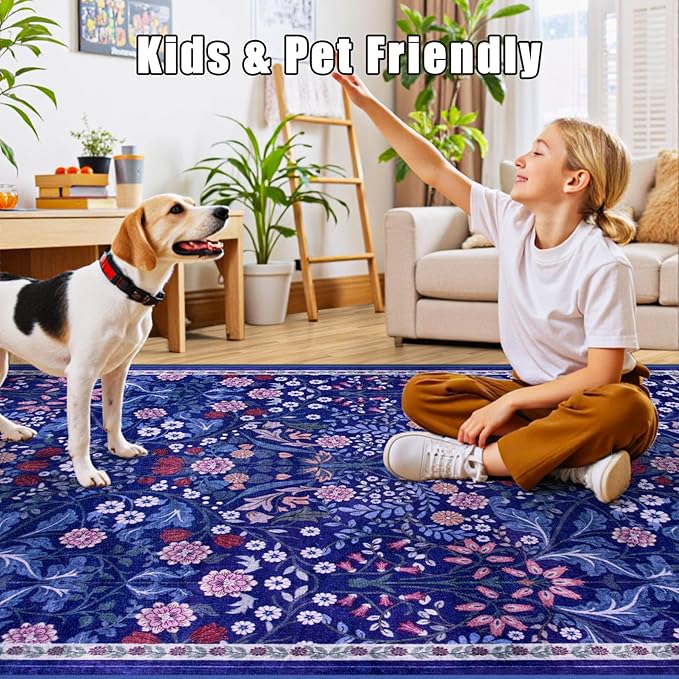 Area Rug Living Room Rugs: Floral 4x6 Washable Rug Vintage Soft Boho Non-Slip - Image 7