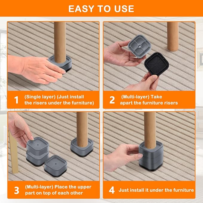shouwuhho 24 Pack Furniture Risers Adjustable Bed Risers Heavy Duty Lifts - Image 7