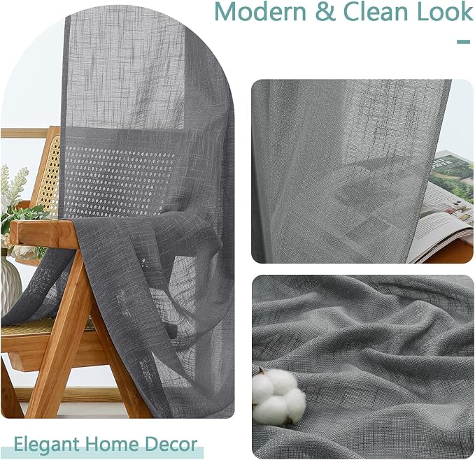 Chyhomenyc Charcoal Grey Semi Sheer Curtains 96 Inches Long 2 Panels - Image 8