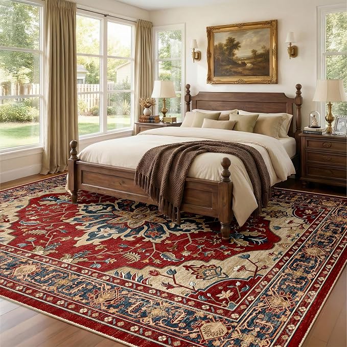 RELEANY Area Rugs 9'x12' Washable Non-Slip, Floral Vintage Distress Print - Image 2