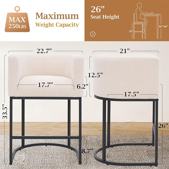 ClinQ 26" H Counter Height Bar Stools Set of 3, Modern Barrel Counter Stools - Image 2